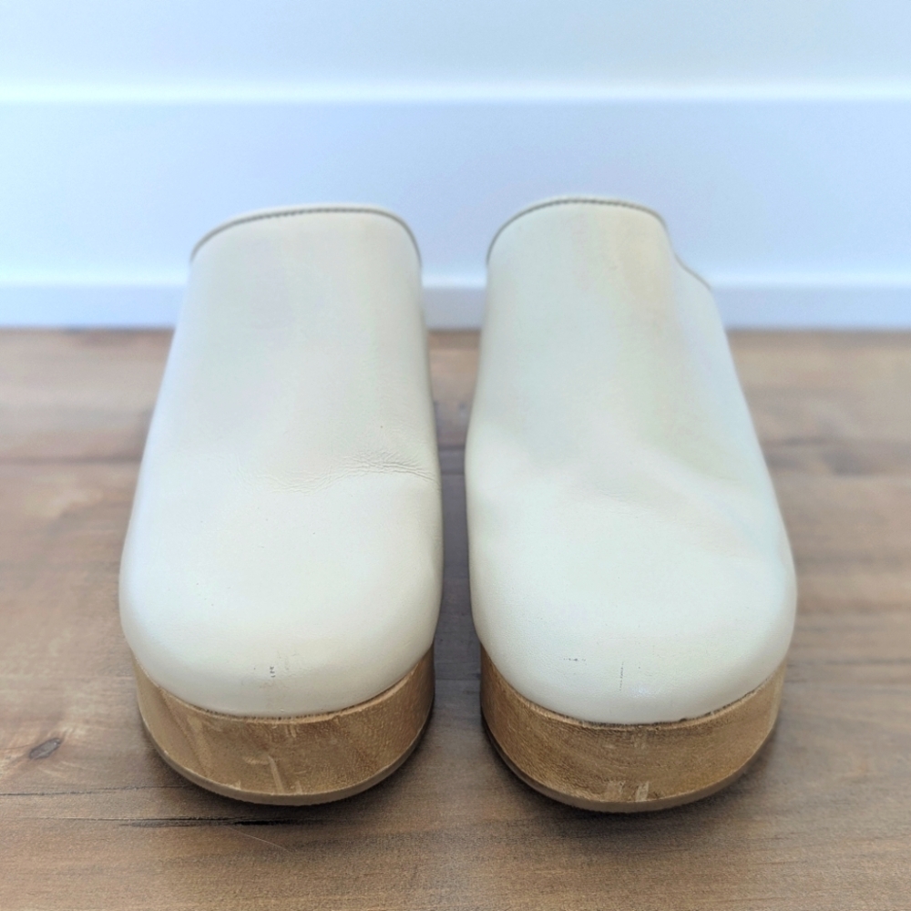 Everlane The Clog in Bone Leather with Wood Wedge Platform - Size 9 - Picture 3 of 11